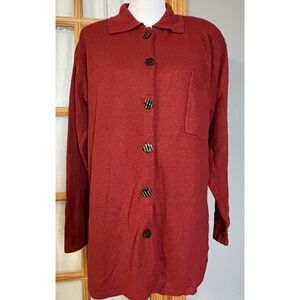 70s Resource Cardigan Women's 14/16 Rustic Red Pockets Cottage Cabin Hong Kong